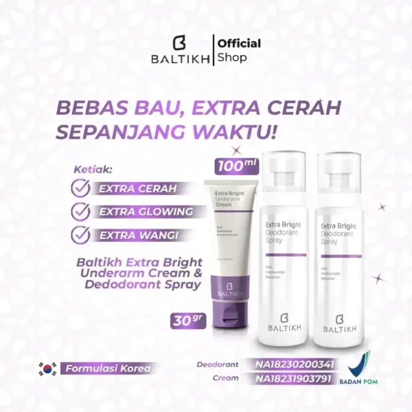 Paket BALTIKH Extra Bright Deodorant Spray + Underarm Cream