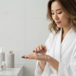 seorang wanita mengoleskan body serum ke tangannya (Image Concept by Homey Button)