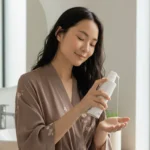 seorang wanita sedang menuang conditioner untuk rambut ngembang (Image Concept by Homey Button)