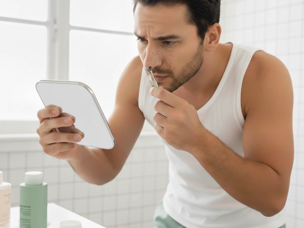 seorang pria sedang ekstraksi komedo di rumah (Image Concept by Homey Button)