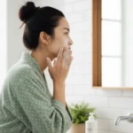 seorang wanita cuci muka pakai facial wash untuk wajah kusam (Image Concept by Homey Button)