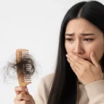 wanita menangis karena rambut rontok berlebihan (Image Concept by Homey Button)