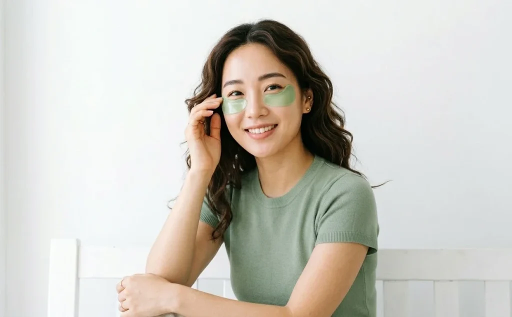 wanita pakai eye mask untuk mata lelah homey button